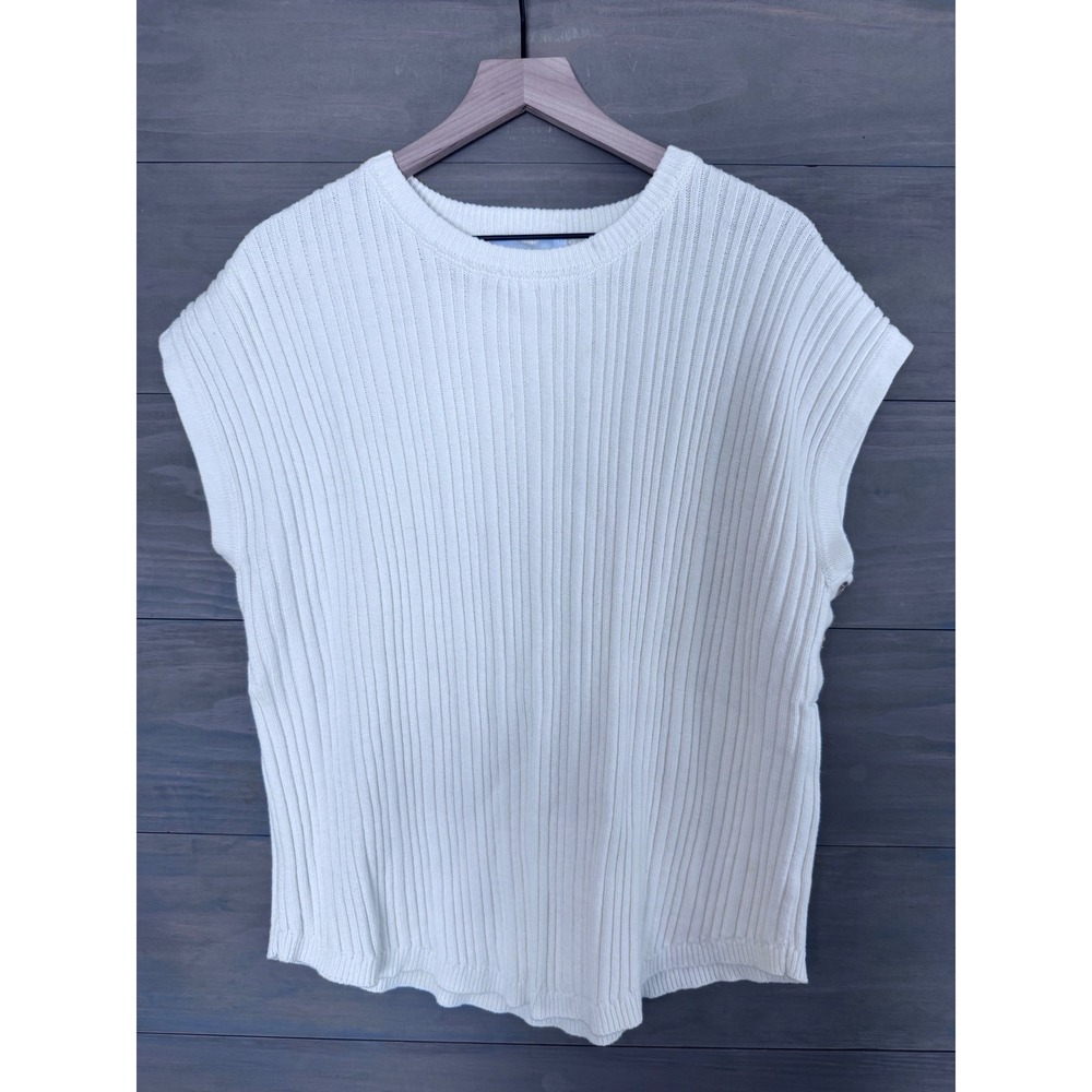 LEGOE Heritage Cream Ribbed Side Button Knit Sweater Vest Women Size 3 Large